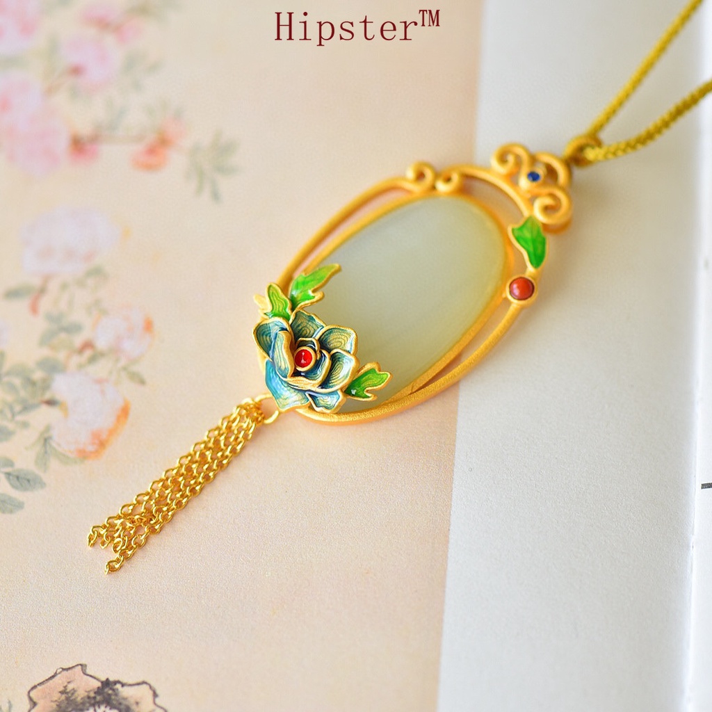 Necklace Female Accessories Enamel Hotian Jade Pendant