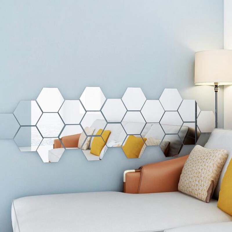 MurmerOfficial R215 1 PCS CERMIN HEXAGONAL STIKER KACA ARYCLIC HIASAN DINDING WALL MIRROR MURAH