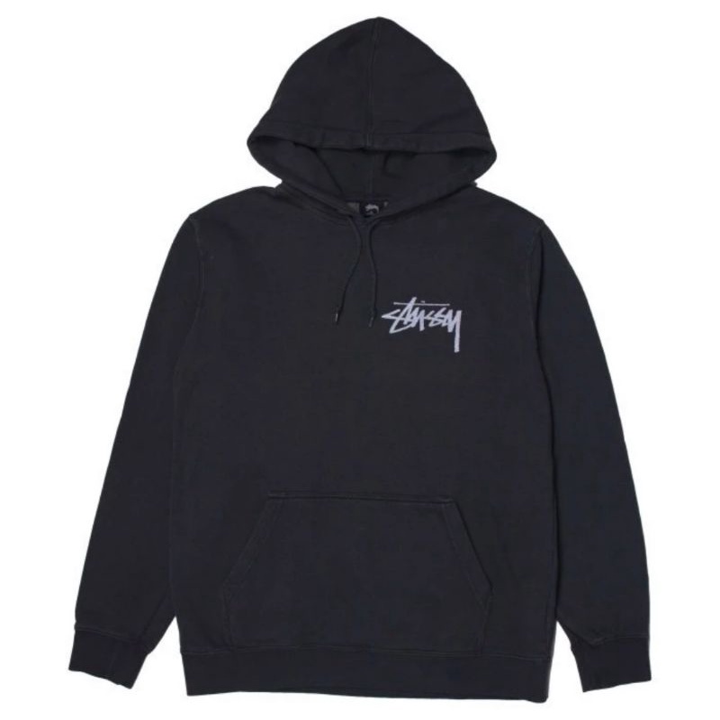 Stussy Hoodie Stock Logo Pigment Dyed Vintage Black Charcoal