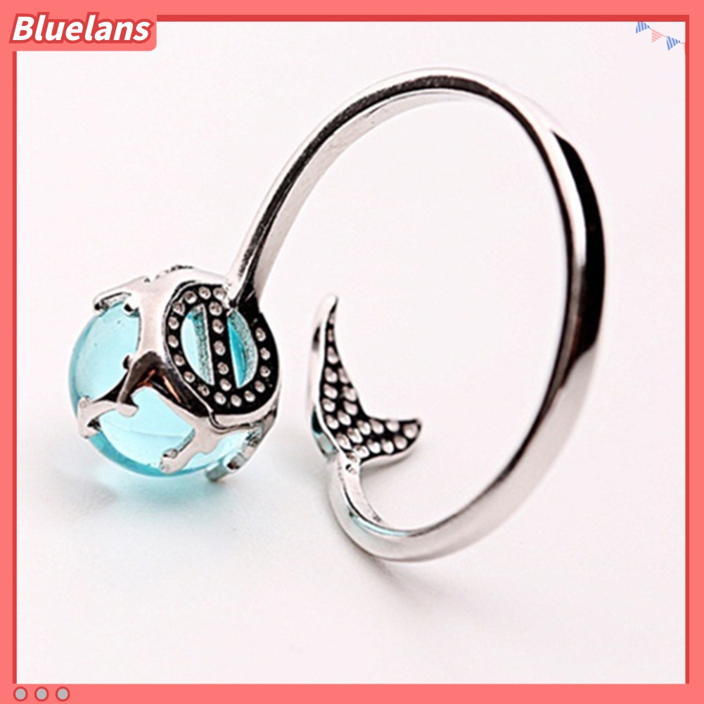 Bluelans Adjustable Mermaid Tail Blue Rhinestone Bubble Finger Opening Women Ring Gift