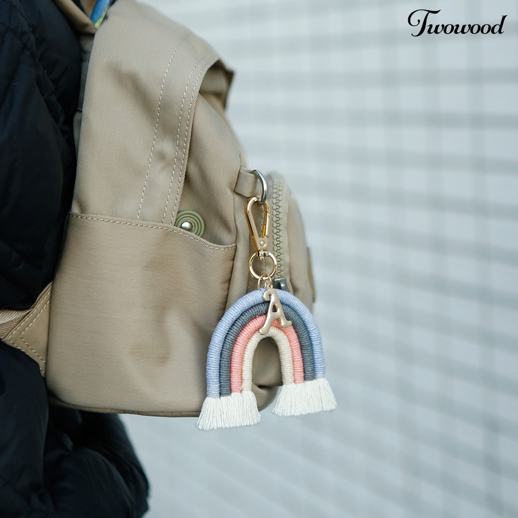 Gantungan Kunci Bentuk Pelangi Bahan Alloy Dengan Tali Katun Gaya Nordic Untuk Anak Perempuan