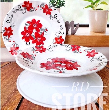 PROMO 3.PCS PIRING MAKAN MOTIF ROSE BAHAN MELAMINE WARE