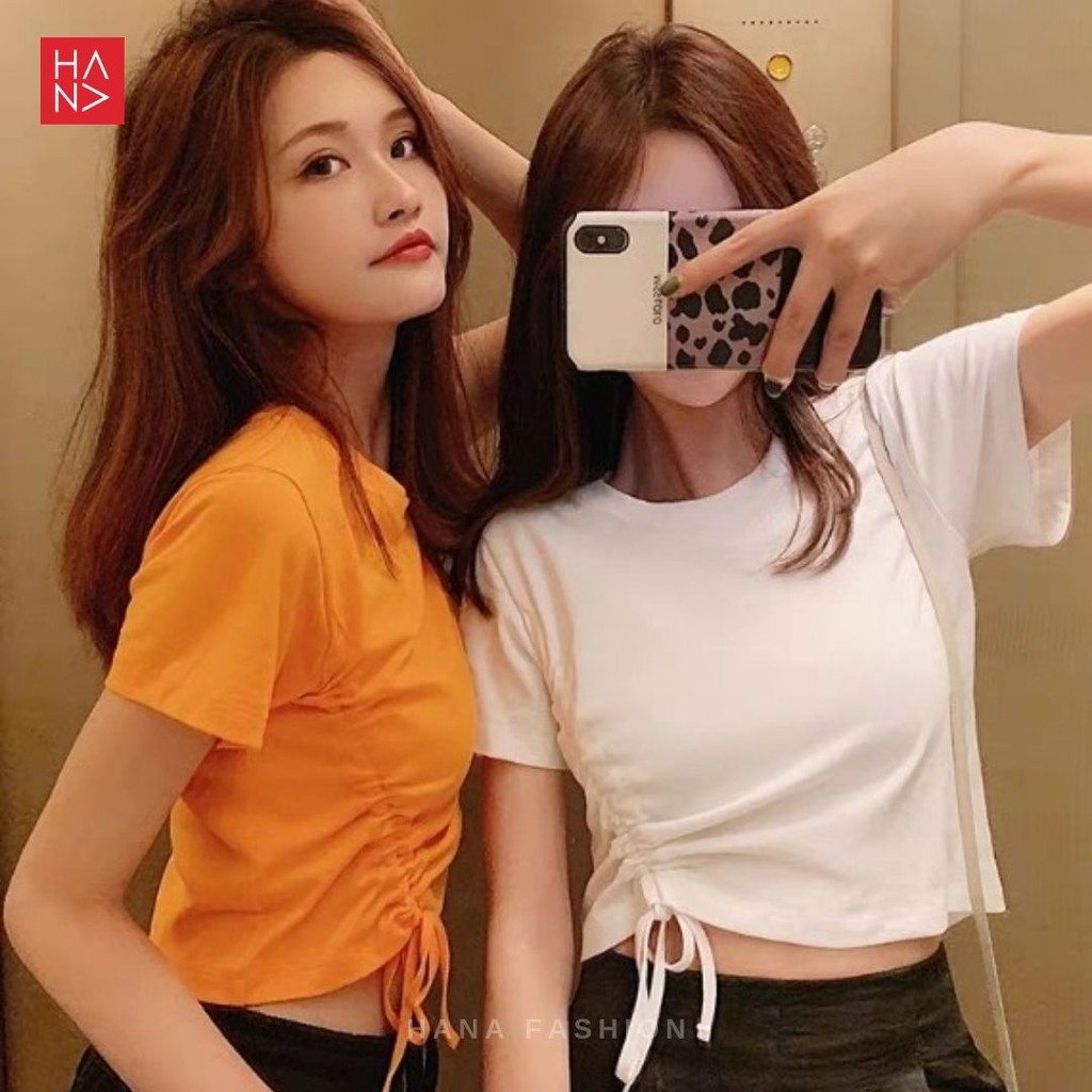 Hana Fashion - Isabel T Shirt Kaos Crop Wanita Gaya Korea - TS090