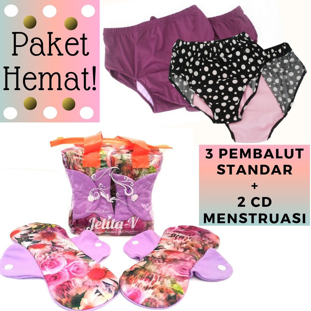 Paket Hemat 4 3 Pembalut Kain 25 cm + 2 Celana Dalam Menstruasi size XL
