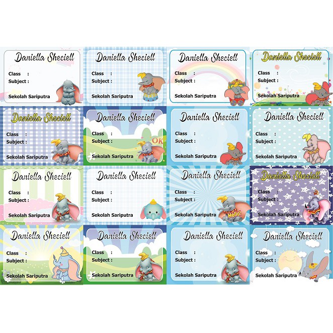 

Dumbo Label stiker buku nama kelas mapel custom