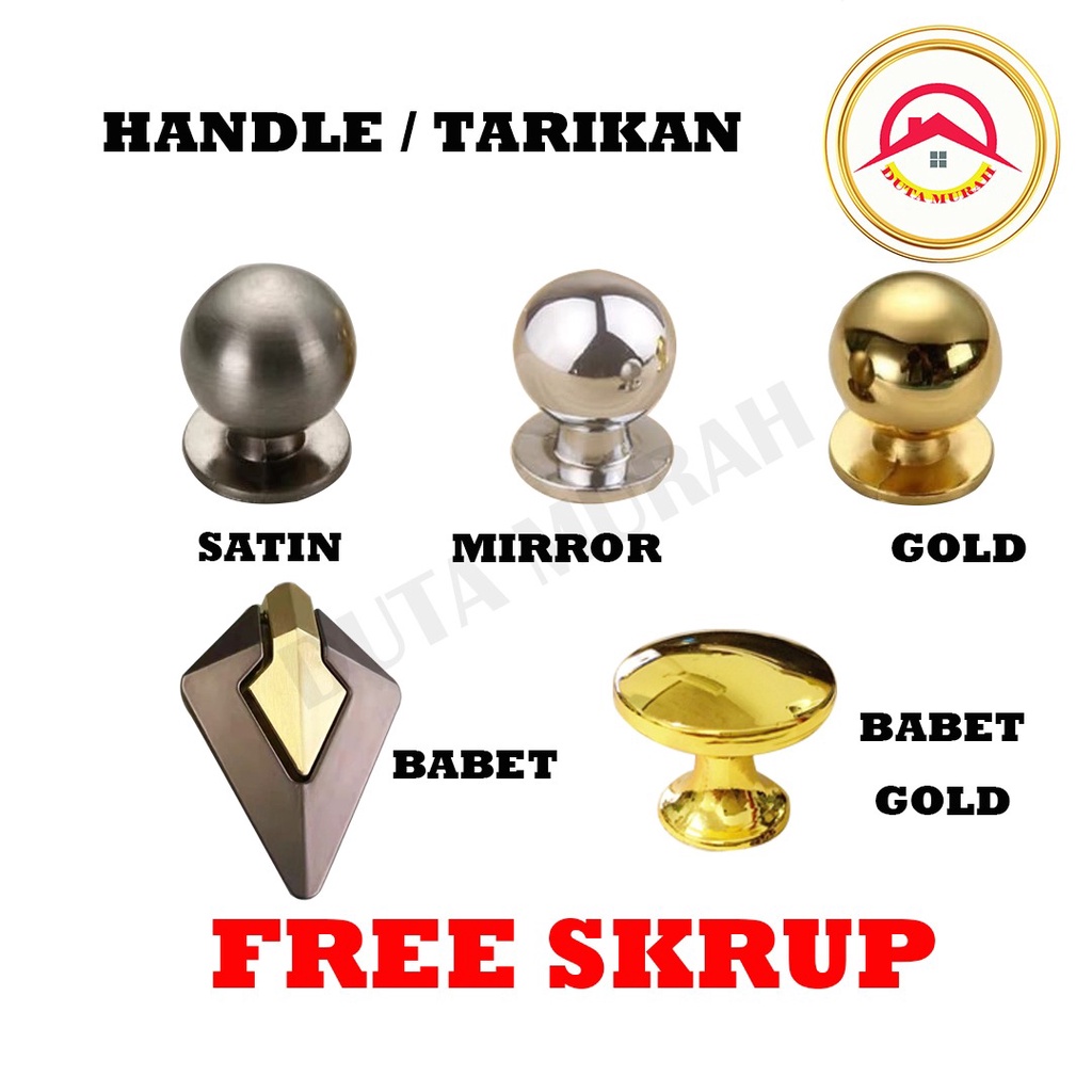 Knob Knop Tarikan Pegangan Handle Laci Pintu Lemari / Tarikan Handle Knob Pentol Bulat Laci/ Handle Gundul