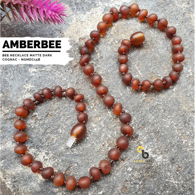 Kalung Amber Bayi &amp; Anak TK/SD Premium Baltic Matte Dark Cognac NGMDC15 By Amber Bee