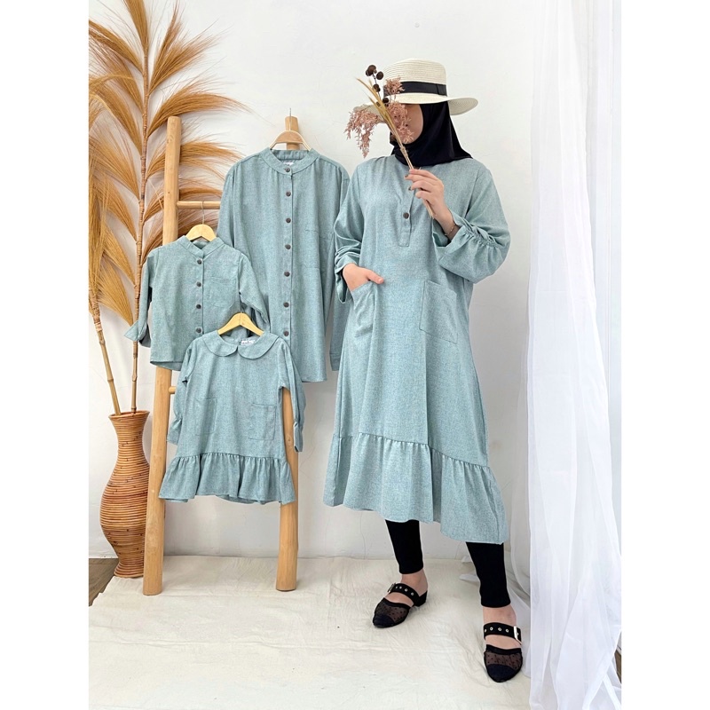 ARRUMI BAJU COUPLE SARIMBIT KELUARGA MUSLIM KOKO AYAH ANAK TUNIK IBU ANAK PEREMPUAN TUNIK COUPLE