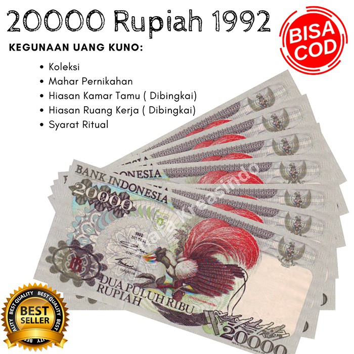 Uang asli Uang Kuno Uang mahar Uang kertas uang langka Uang kuno rupiah 20.000 Rupiah 1992