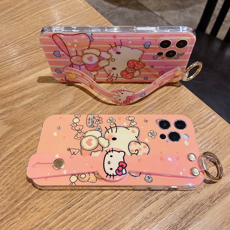 Hello Kitty case iPhone 12 pro mx 11 pro max X/Xs max XR 7/8/se2020 7plus/8plus 6/6s plus wrist strap soft shell casing iphone