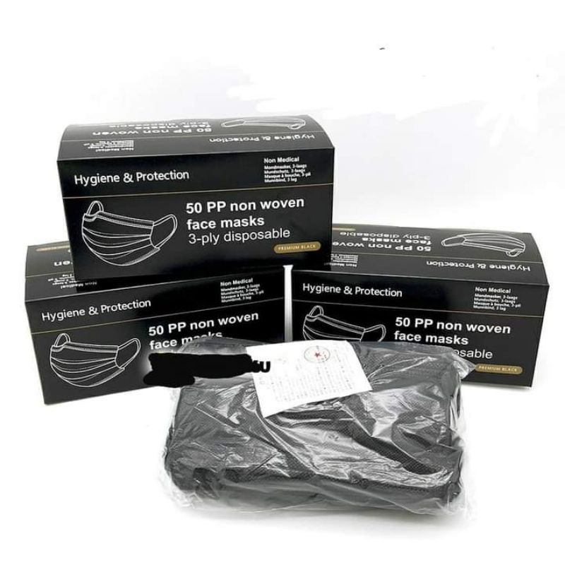Masker Ne Care Earloop Black Edition 3ply 50pc disposable face mask no medis hitam murah lebay laris