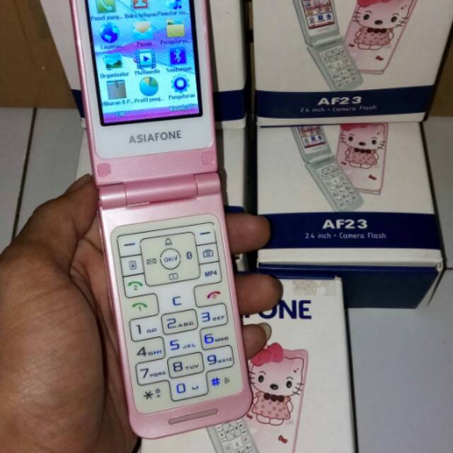 Hp Asiafone AF23 Flip Hello Kitty. Handphone lipat Lucu unik murah
