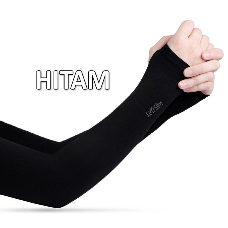 MANSET TANGAN OUTDOOR LETS SLIM AQUA X COOL / PELINDUNG LENGAN ANTI UV / ARM SLEEVE / LONG SLEEVE-HITAM