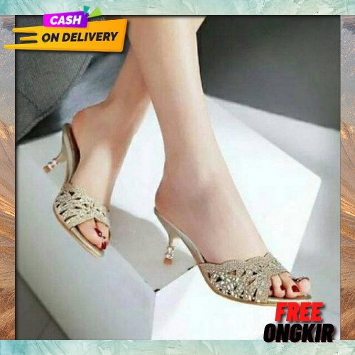 Sepatu Hak Tinggi Wanita Zr Diamond Strap High Heels 7Cm Premium Import Hitam Black Hijau Muda Mint 