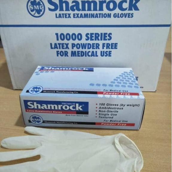 Sarung Tangan Latex Shamrock premium examination gloves kemenkes powder free