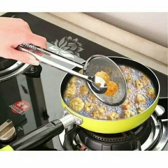Jepitan tirisan gorengan 2in1 (Peralatan alat masak dapur stainless)-3