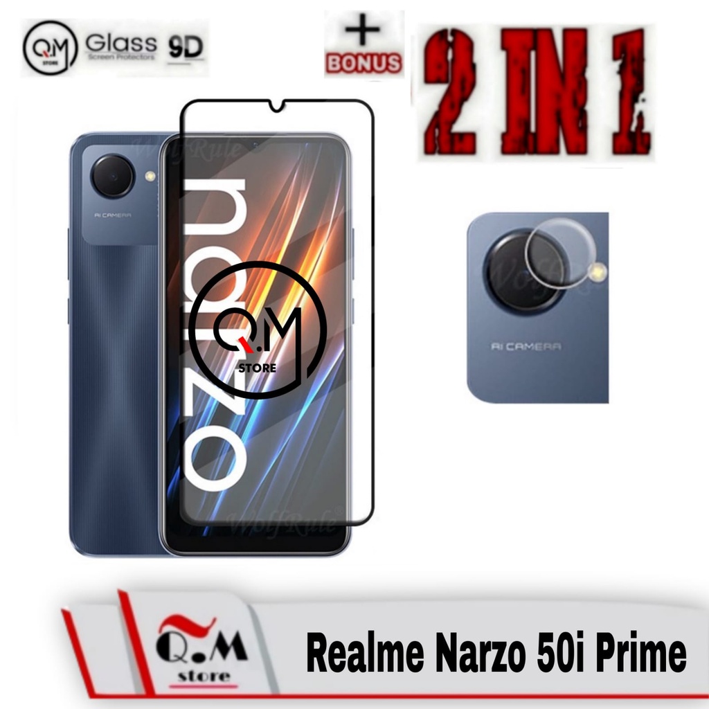 Paket 2 in1 Tempered Glass Layar Realme narzo 50i Prime Anti Gores  Screen Guard Free Camera