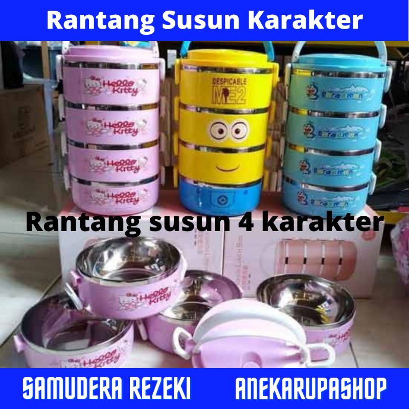 Rantang susun makanan karakter lucu lunch box tingkat susun stainless plastik