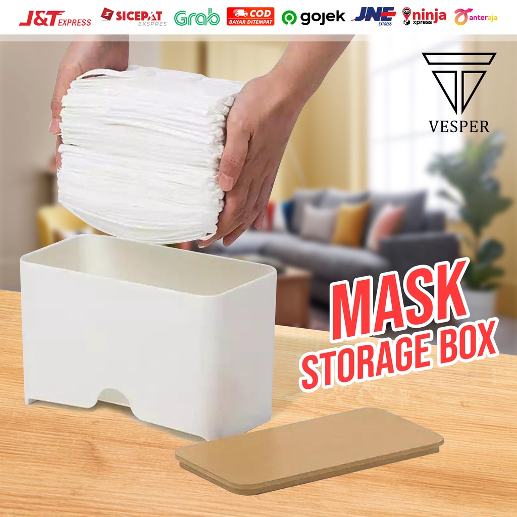 mask storage box container bamboo lid ( BISA CUSTOM LOGO / NAMA ) / tempat kotak box penyimpan maske