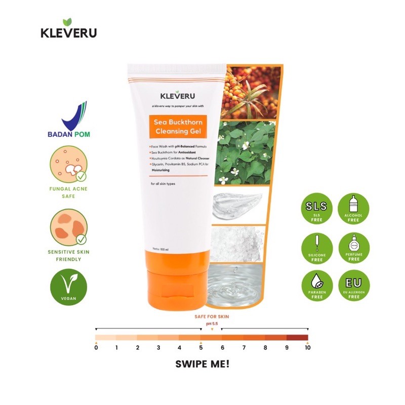 KLEVERU Indonesia / Cleansing Gel / Glass Skin Overnight Serum / Essence Toner / Face Sea Buckthorn