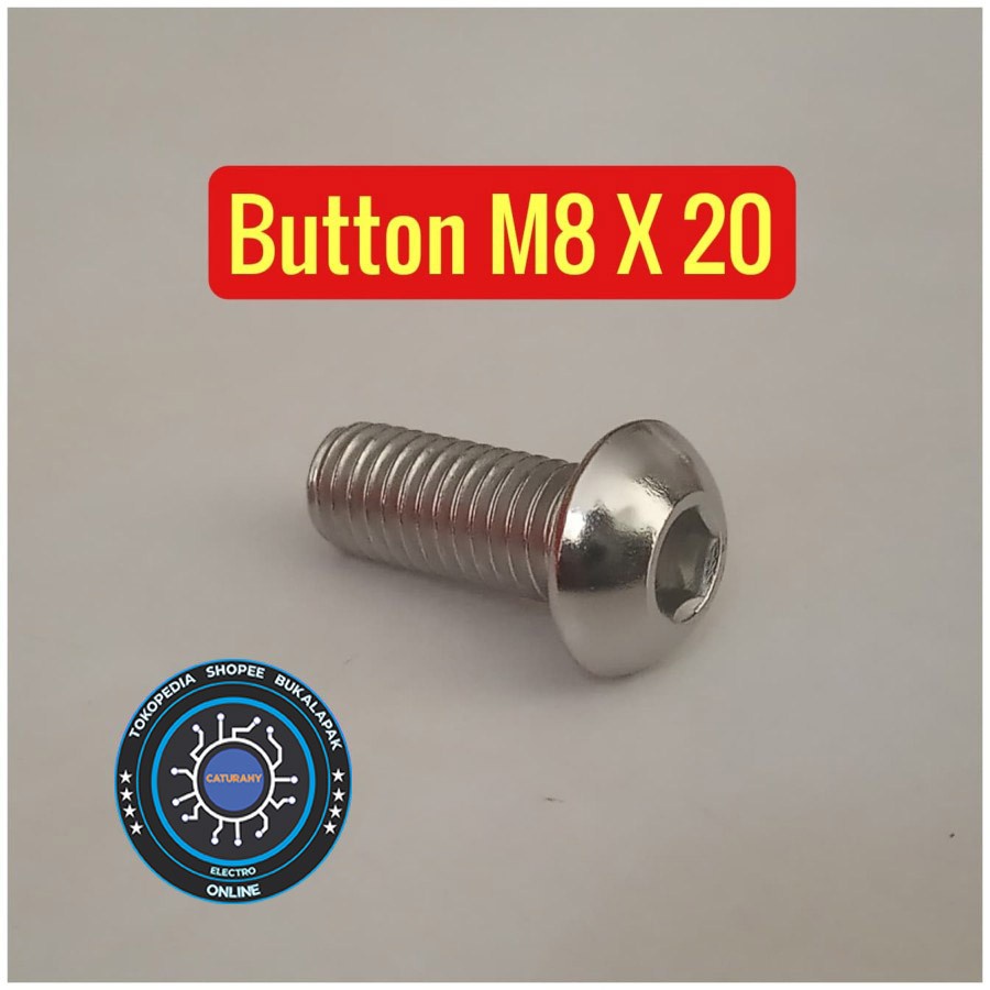 Baut button L M8 x 20 kepala payung Stainless steel Stenlis