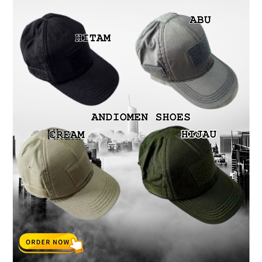 Topi Tactical Velcro / Perekat - Topi Lapangan - Ripstop Hitam, Hijau Olive, Krem 022