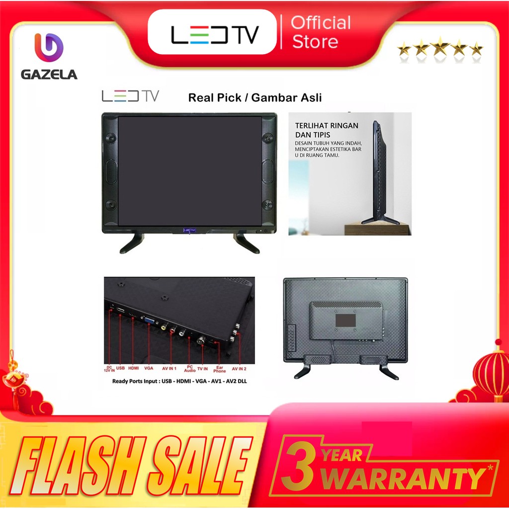 TV LED 24INCH SUPPORT HDMI, VGA, USB, AV LAYAR SUDAH HD GARANSI 5TAHUN COCOK UNTUK PC, TV, PS3, DLL