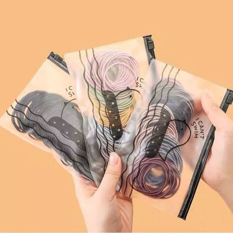 Karet rambut jepang pouch isi 100 pcs/ikat rambut import murah