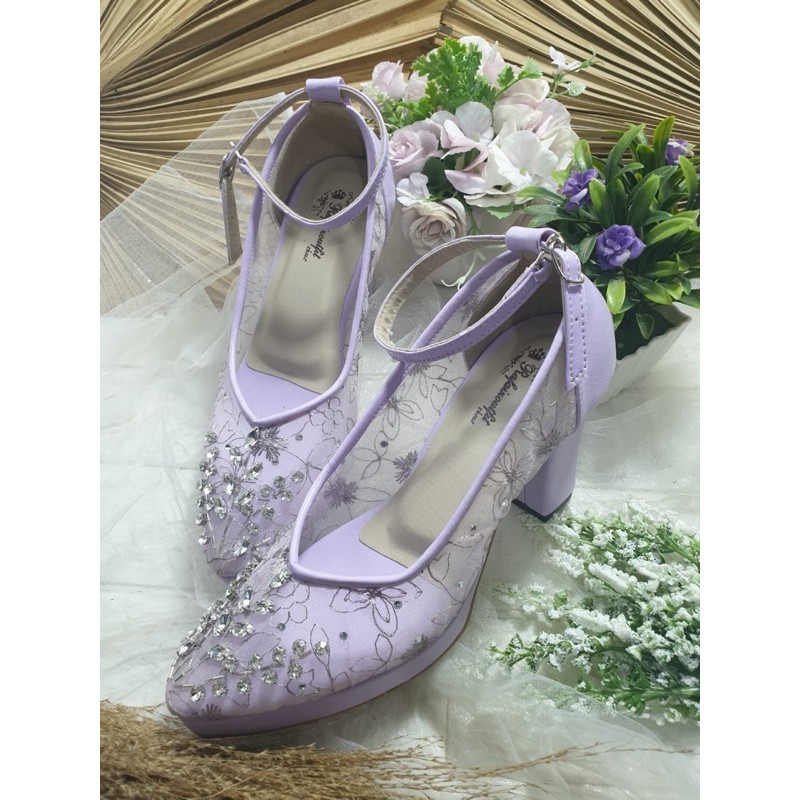 sepatu v merrisa lilac tali payet 9cm tahu