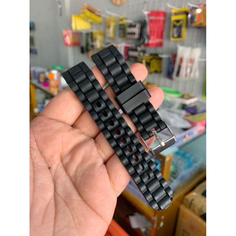 Strap tali jam tangan karet ruber hitam model keren hitam kuping