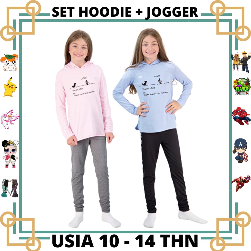 JBF Baju Setelan Wanita Remeja Sweater Hoodie You Are Offline Dan Celana Jogger