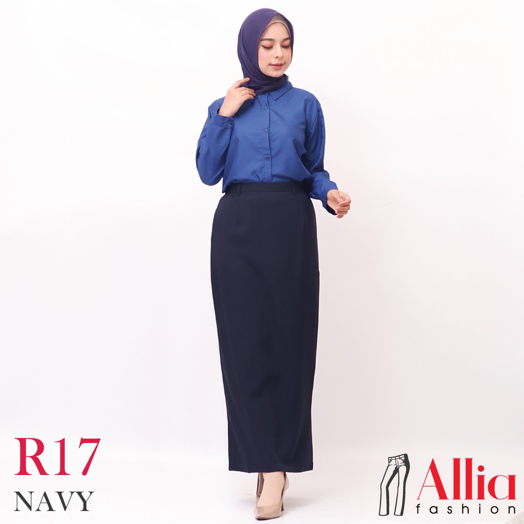 ALLIA R17 NAVY M - 7L - ROK SPAN PANJANG WANITA - ROK WANITA - ROK KERJA WANITA