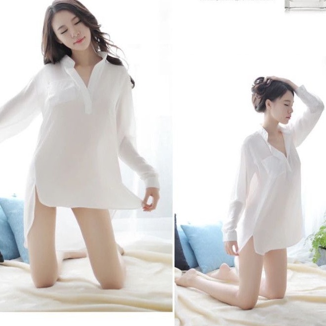 Oversize Boyfriend Shirt Sexy Kemeja Tidur Wanita Lengan Panjang Nyaman Halus