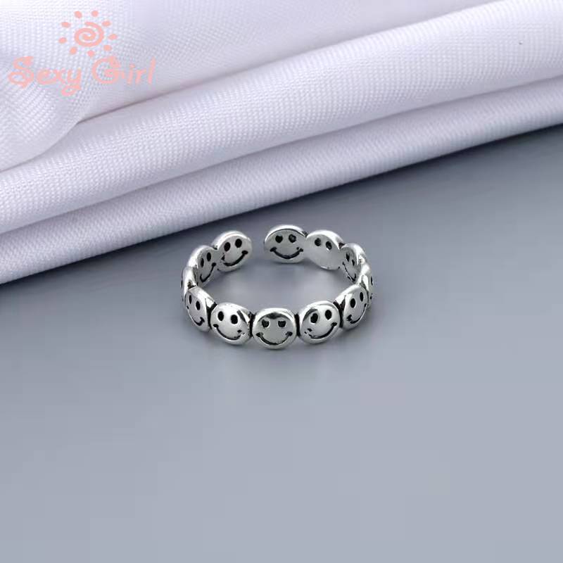 Cincin Model Terbuka Motif Smiley Gaya Korea Untuk Wanita