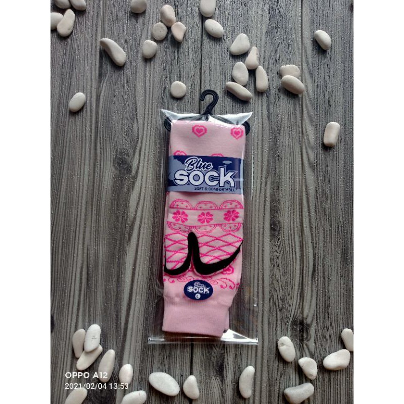 kaoskaki jempol MOTIF LOVE BATIK|| kaoskaki jempol muslimah panjang|| kaoskaki wanita-Baby pink