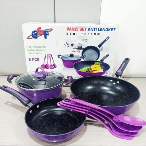 Panci Set Tutup Kaca Panci set GSF 8 pcs teflon series G-2529 MURAH Bisa