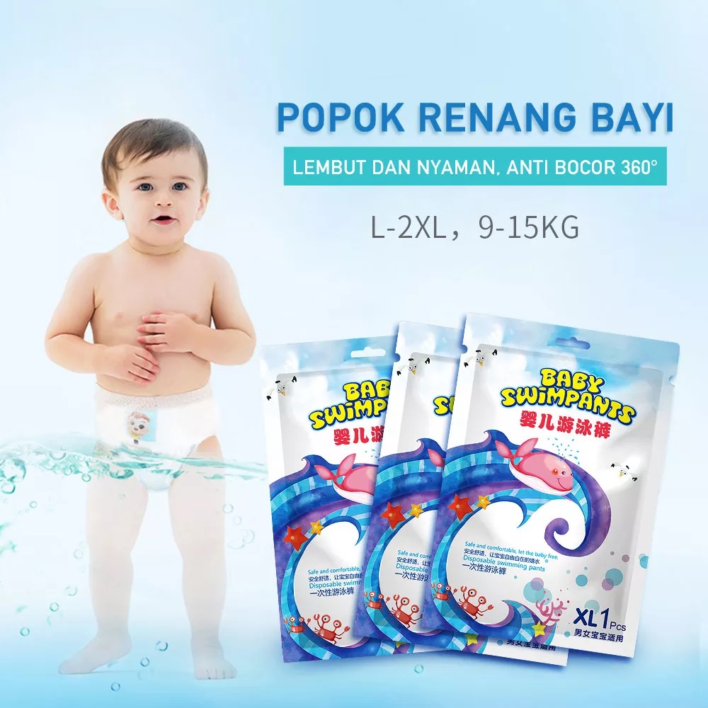 Popok Celana Renang Anak Bayi Batita Balita Tahan Air Sekali Pakai Baby Swim Diapers