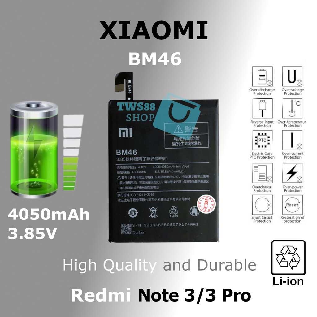 (TWS) Baterai Batre Battery original Xiaomi Redmi Note 3 / Note 3 Pro/ BM46