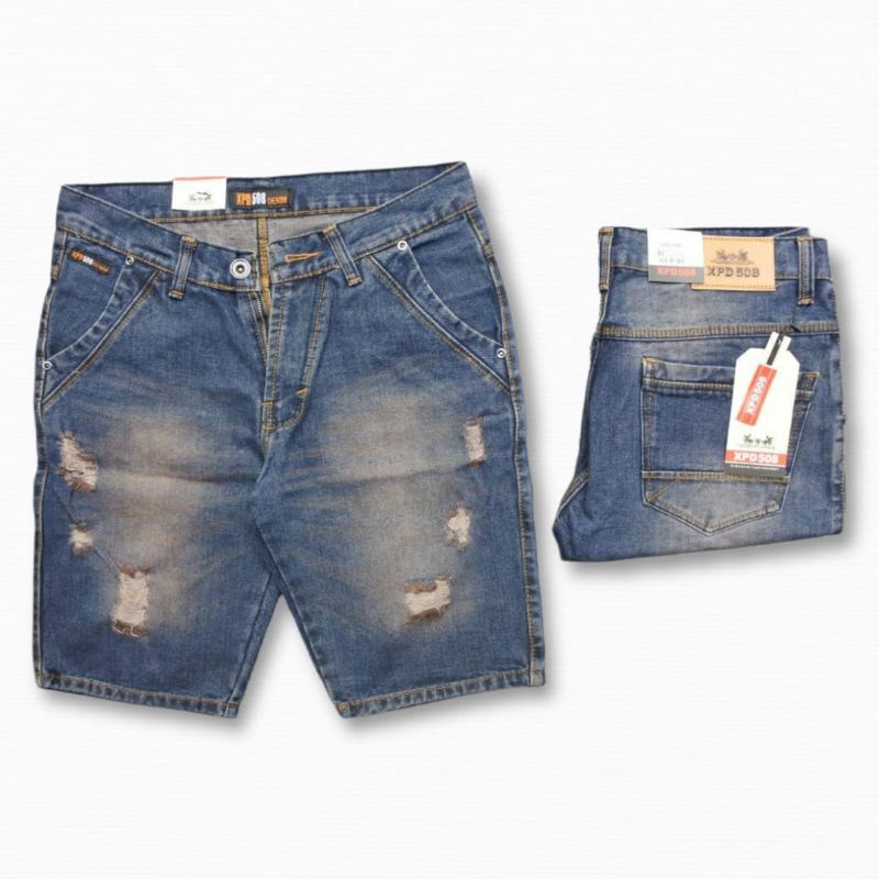 Celana Jeans Pendek Sobek 3Second Cowok