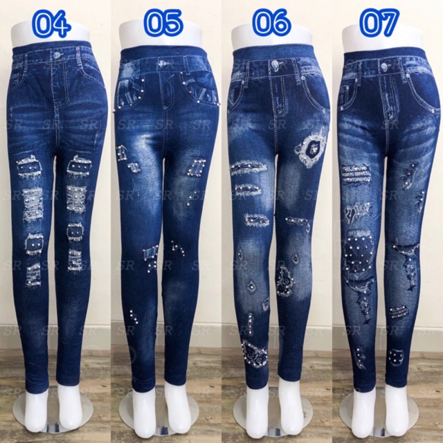 Legging Jeans Mutiara Import Wanita Pearl Denim Stretch Kombinasi