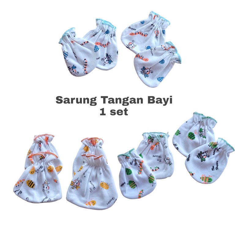 Sarung Tangan Bayi Print Putih Cotton