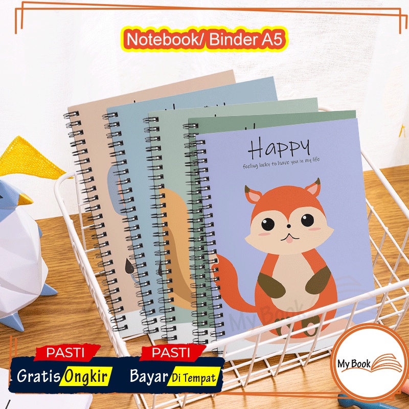 Notebook Binder Buku Tulis Bookpaper Catatan Diary Journal Sekolah Kuliah A5 Ring Spiral Bergaris Po