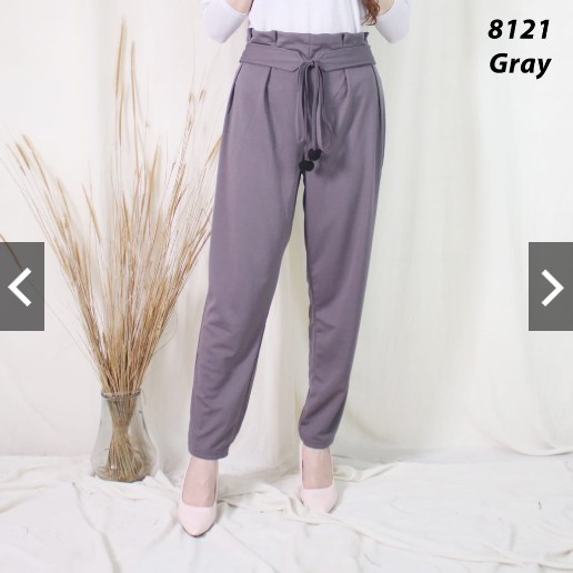 bd 8121 - kulot baggy pants polos abg keren simple ngantor kerja kuliah grosir karet melar sale