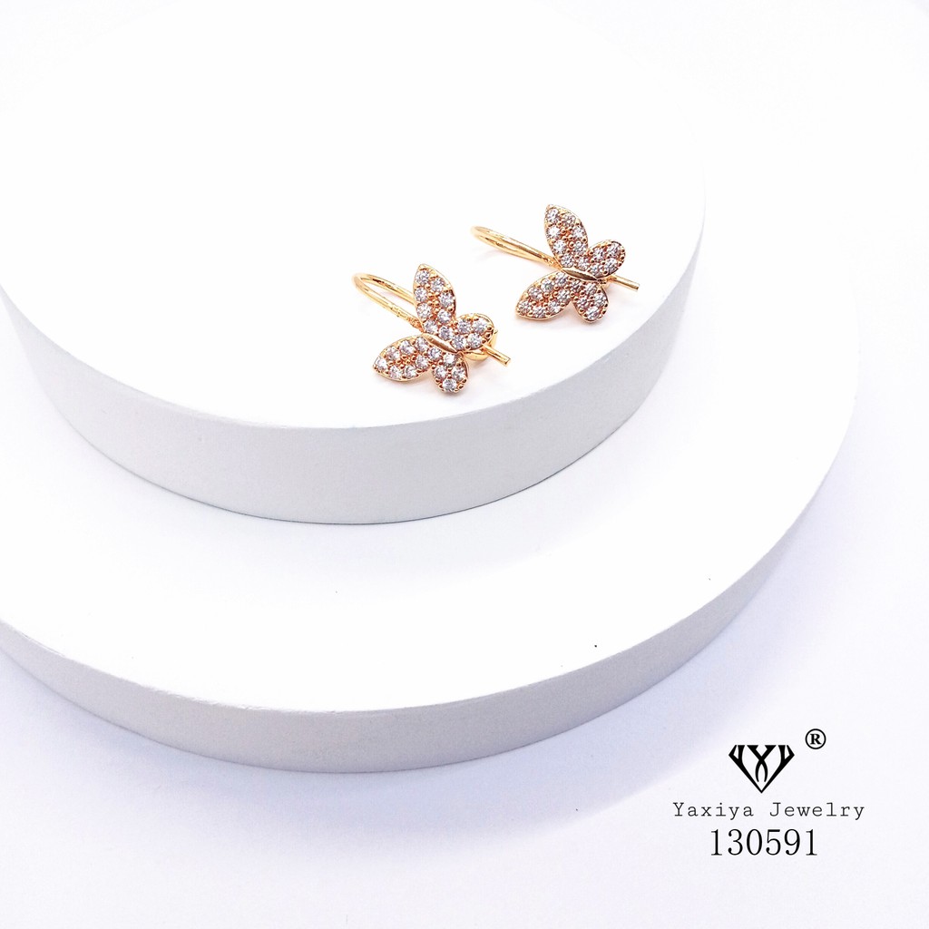 Yaxiya Anting Wanita Motif Kupu Permata Lapis Emas 18k 809-2