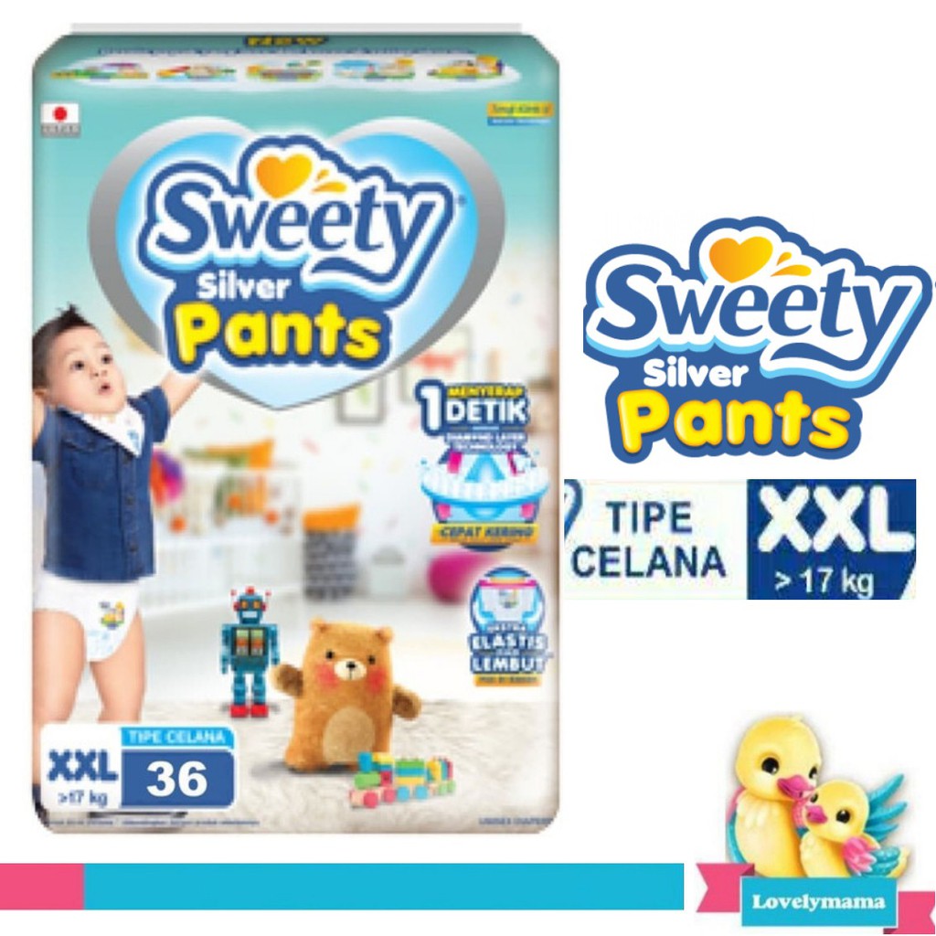 SWEETY cloud soft silver pants tipe celana XXL32 popok diapers elastis lembut XXL 32 sekali pakai baby pants anak bayi lovelymama lovelymama411