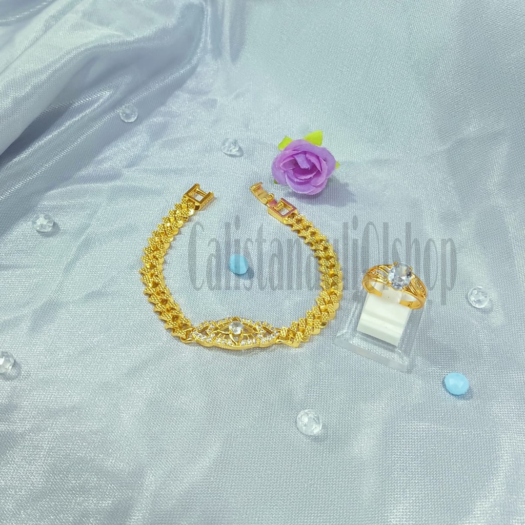 SET DEWASA RANTAI ANTIK PERMATA TANAM PERHIASAN EMAS  KOREA ANTI KARAT DAN ANTI LUNTUR