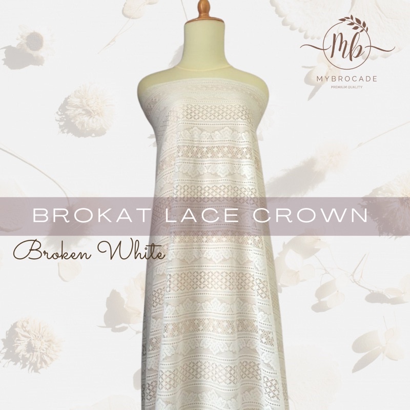 Bahan Kain Bridesmaid Brokat Brukat Salur Lace Crown Mewah Murah Warna Putih Tulang Broken White