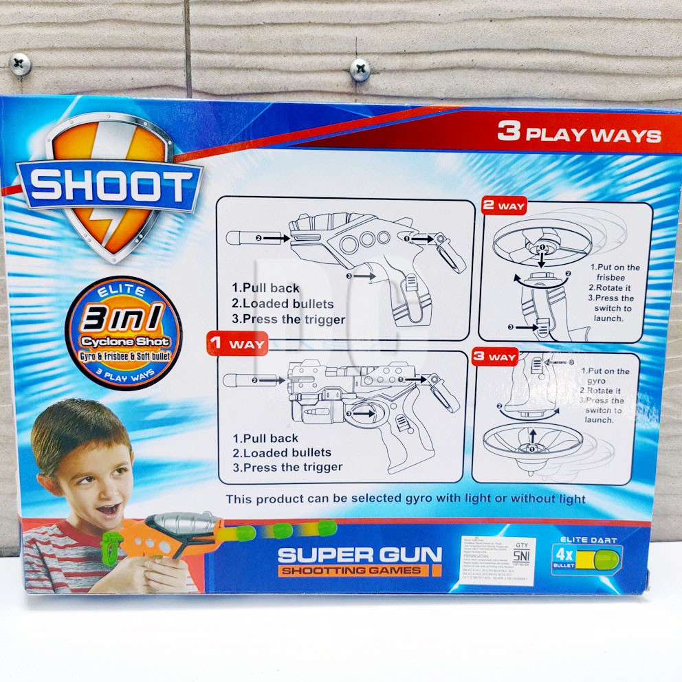 Shoot Elite Super Gun 3in1 Mainan Blaster Nerf Dart Tembak Peluru Gabus Baling