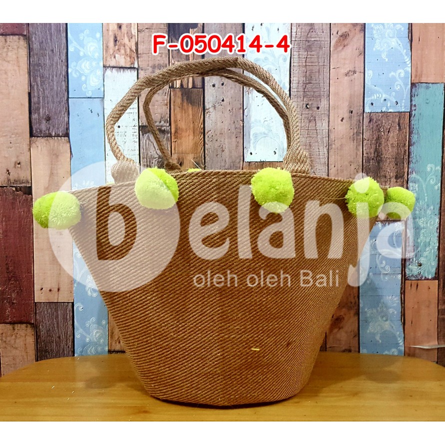 Tas Vintage Goni Besar Pompom / tas anyaman tas piknik prawedding