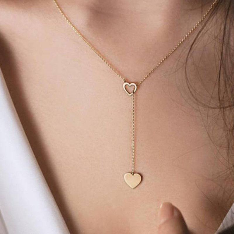 Fashion Peach Heart Necklace Hollow Love Personality Simple Clavicle Chain Heart Pendant Jewelry